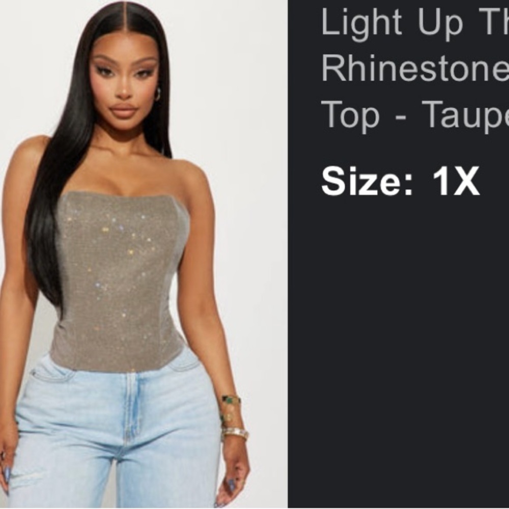 Light Up The Night Rhinestone Top - Taupe